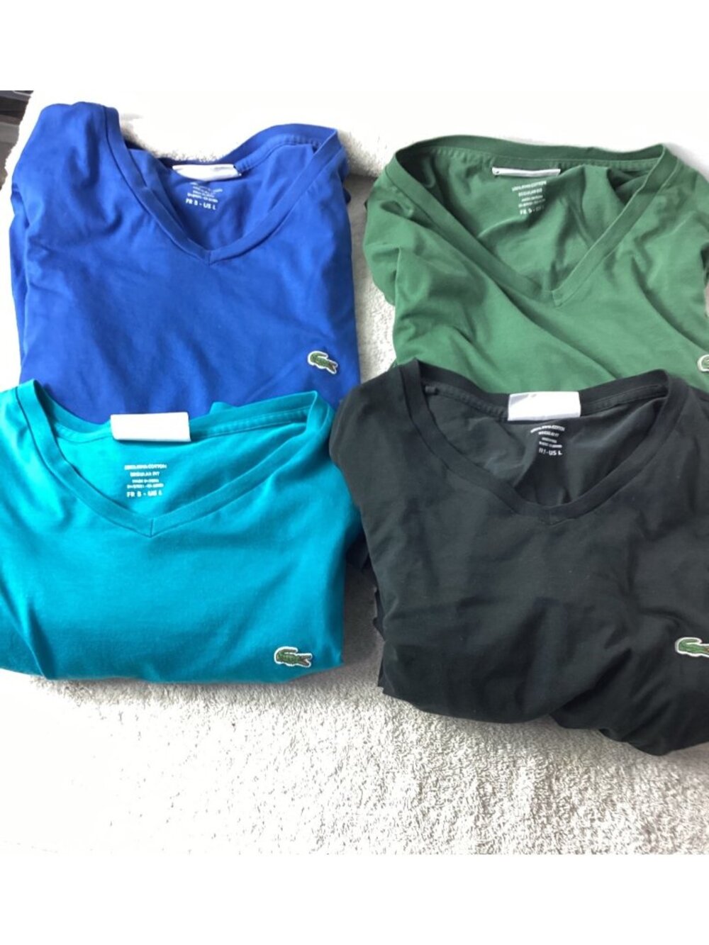 Set of 4 Lacoste Mens V-Neck Pima Cotton T-Shirts*Regular Fit*Large*EUC